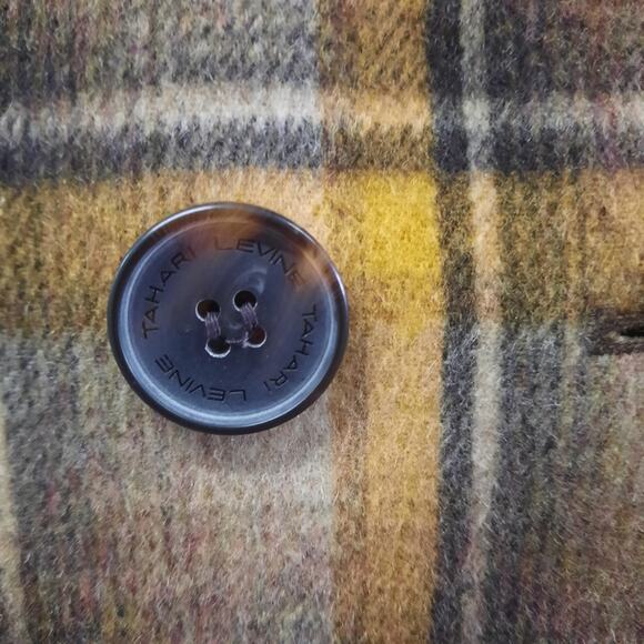 Tahari Plaid Wool Blend Cape Coat Brown Womens 12 Classic Fall Academia Jacket - Picture 8 of 9